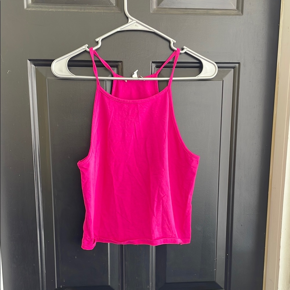 Express Pink Sleeveless Fitted Crop Tank Top